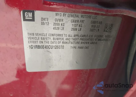 2012 Chevrolet Volt from USA, damaged, VIN 1G1RB6E45CU126070